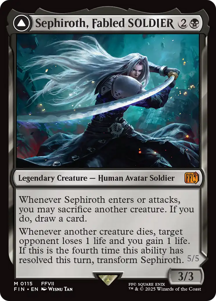 Sephiroth, Fabled SOLDIER // Sephiroth, One-Winged Angel - Mythic Legendary Creature — Human Avatar Soldier card from Final Fantasy