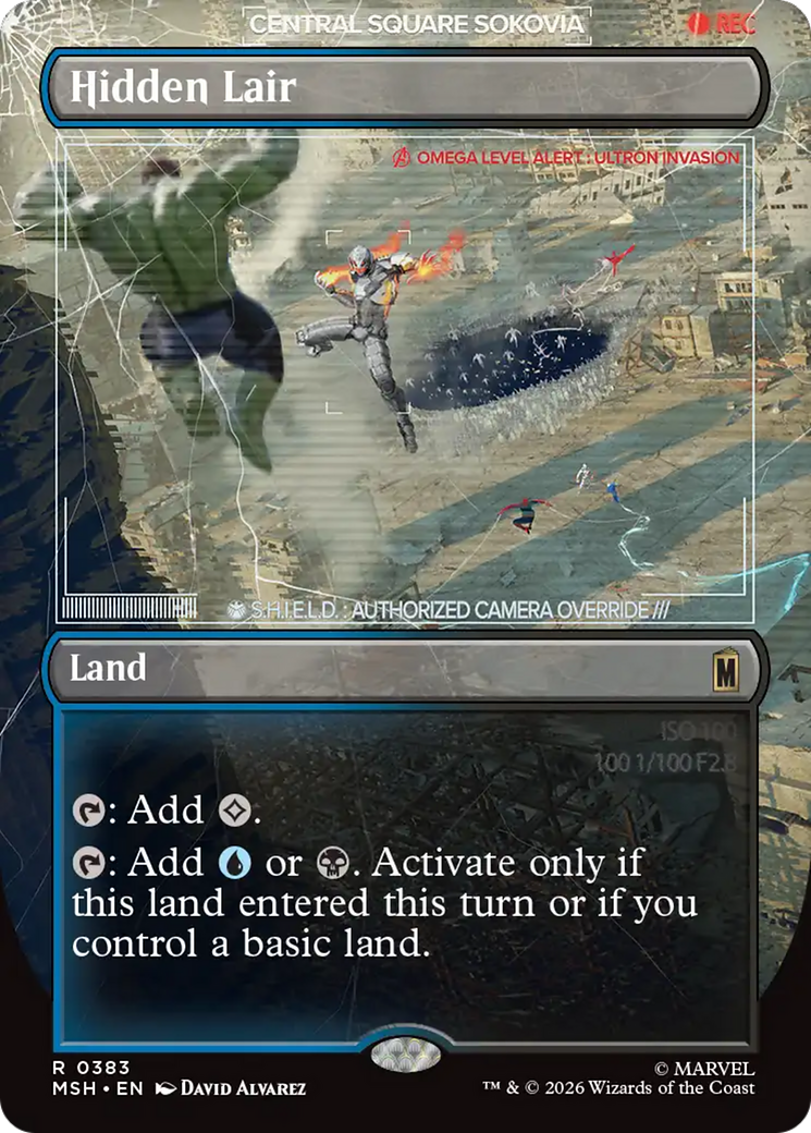 Hidden Lair - Rare Land card from Marvel Super Heroes