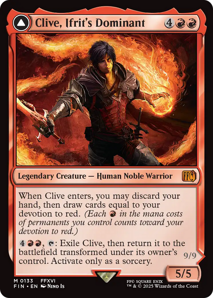 Clive, Ifrit's Dominant // Ifrit, Warden of Inferno - Mythic Legendary Enchantment Creature — Saga Demon card from Final Fantasy