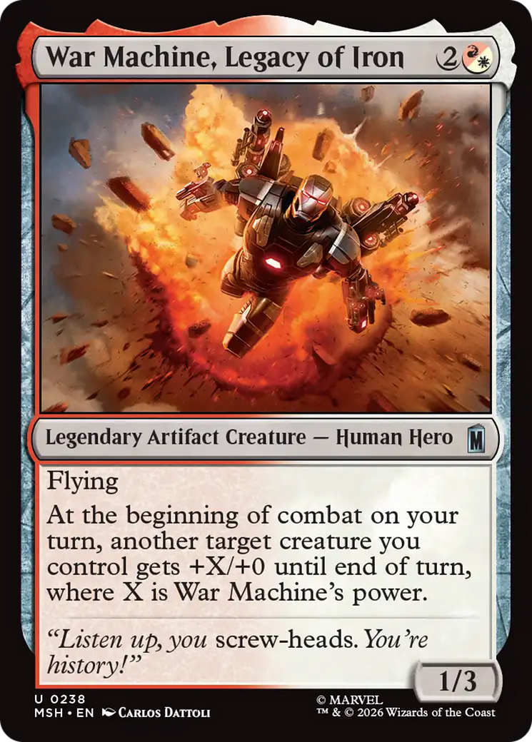 War Machine, Legacy of Iron - Uncommon Legendary Artifact Creature — Human Hero card from Marvel Super Heroes