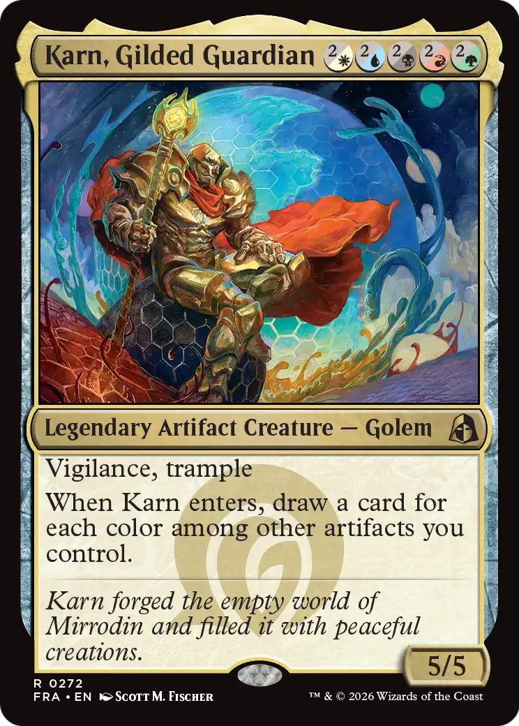 Karn, Gilded Guardian - Rare Legendary Artifact Creature — Golem card from Reality Fracture