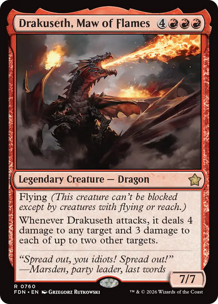 Drakuseth, Maw of Flames - Rare Legendary Creature — Dragon card from Foundations