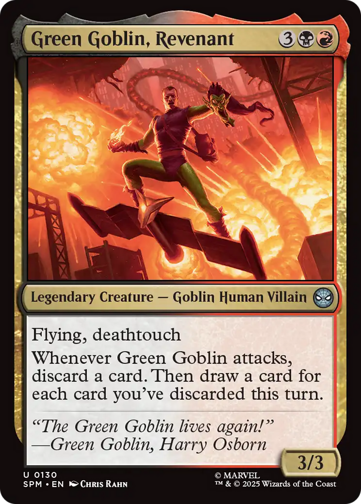 Green Goblin, Revenant - Uncommon Legendary Creature — Goblin Human Villain card from Marvel's Spider-Man