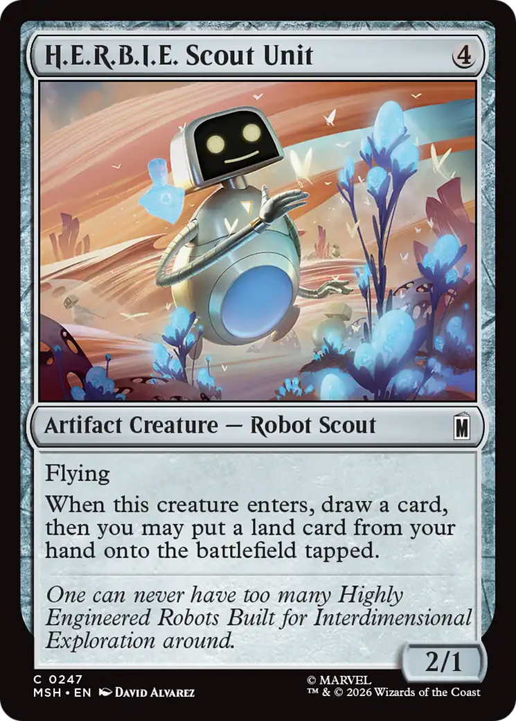 H.E.R.B.I.E. Scout Unit - Common Artifact Creature — Robot Scout card from Marvel Super Heroes