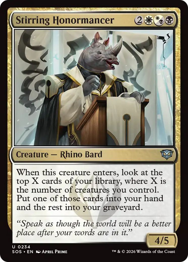 Stirring Honormancer - Uncommon Creature — Rhino Bard card from Secrets of Strixhaven