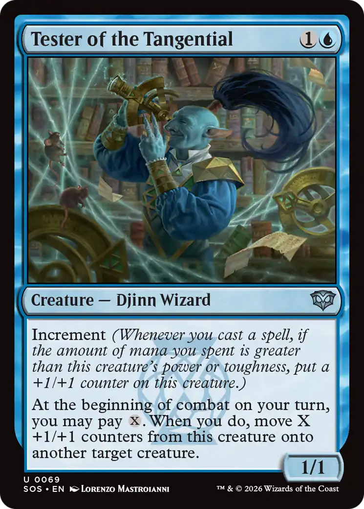 Tester of the Tangential - Uncommon Creature — Djinn Wizard card from Secrets of Strixhaven