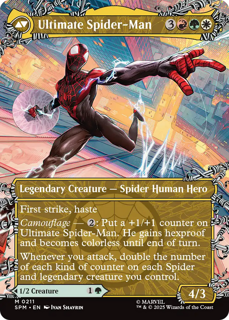 Back face of Miles Morales // Ultimate Spider-Man - Legendary Creature — Spider Human Hero card