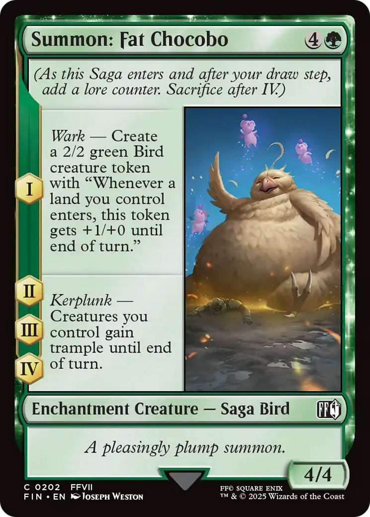 Summon: Fat Chocobo - Common Enchantment Creature — Saga Bird card from Final Fantasy