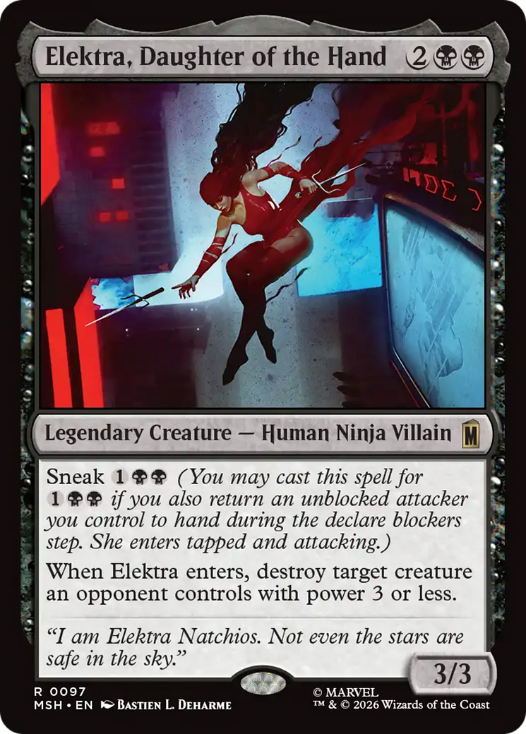 Elektra, Daughter of the Hand - Rare Legendary Creature — Human Ninja Villain card from Marvel Super Heroes