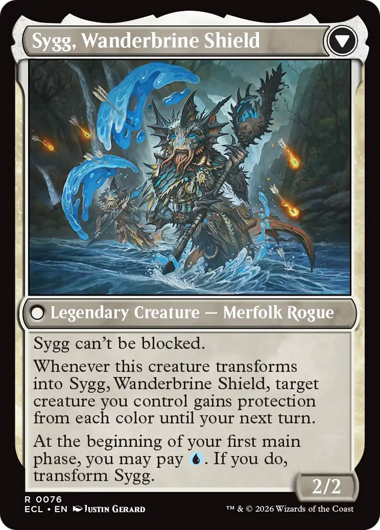 Back face of Sygg, Wanderwine Wisdom // Sygg, Wanderbrine Shield - Legendary Creature — Merfolk Wizard card