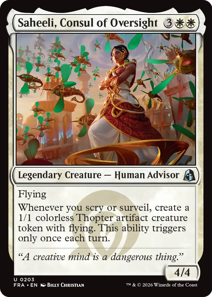 Saheeli, Consul of Oversight - Uncommon Legendary Creature — Human Advisor card from Reality Fracture