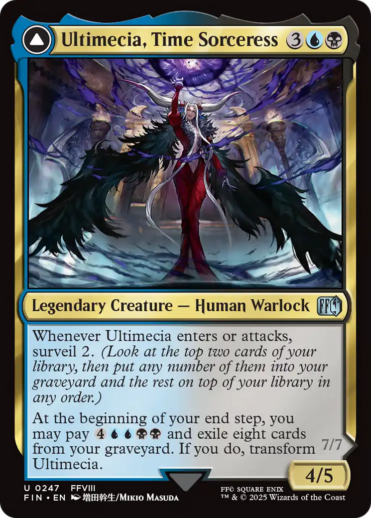 Ultimecia, Time Sorceress // Ultimecia, Omnipotent - Uncommon Legendary Creature — Nightmare Warlock card from Final Fantasy
