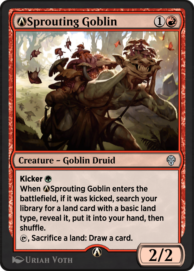 A-Sprouting Goblin - Uncommon Creature — Goblin Druid card from Dominaria United