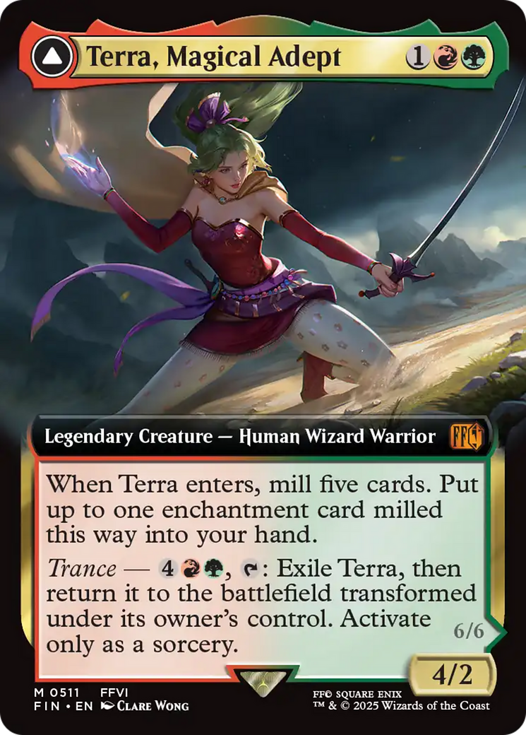 Terra, Magical Adept // Esper Terra - Mythic Legendary Enchantment Creature — Saga Wizard card from Final Fantasy