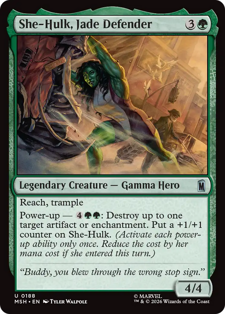 She-Hulk, Jade Defender - Uncommon Legendary Creature — Gamma Hero card from Marvel Super Heroes