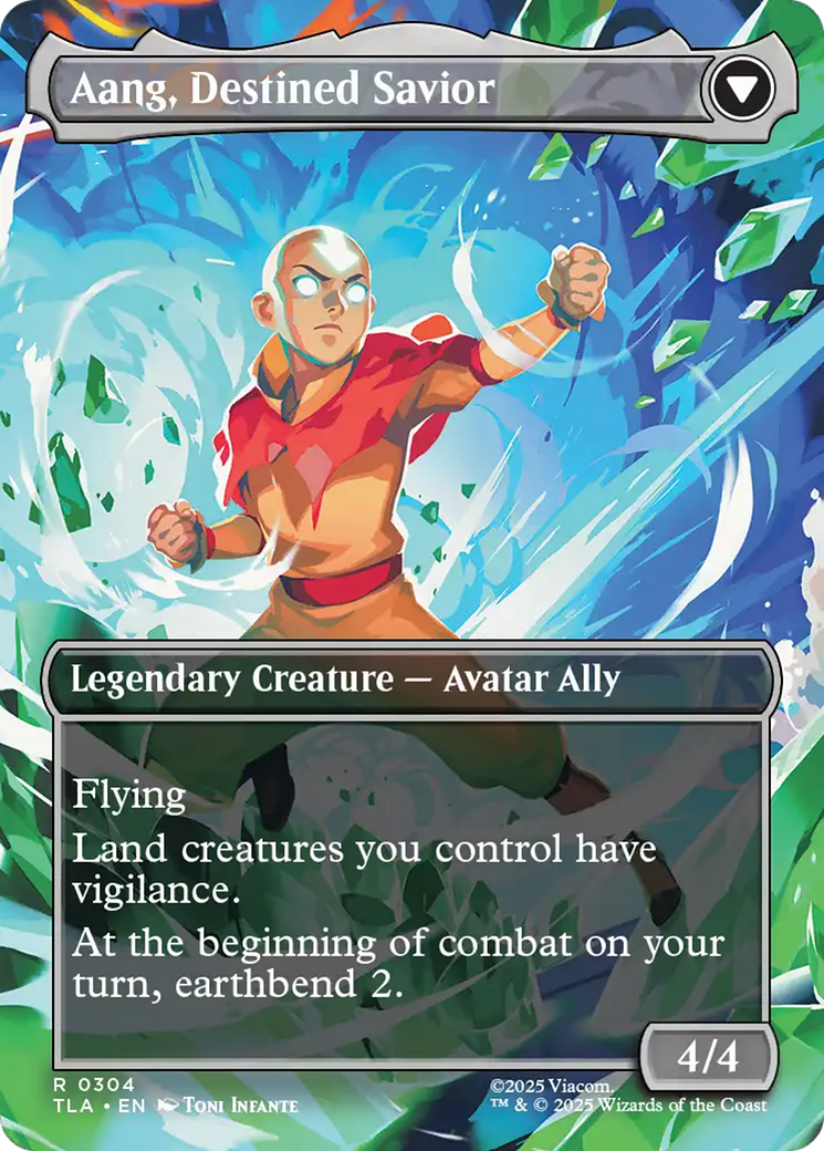 Back face of Aang, at the Crossroads // Aang, Destined Savior - Legendary Creature — Avatar Ally card