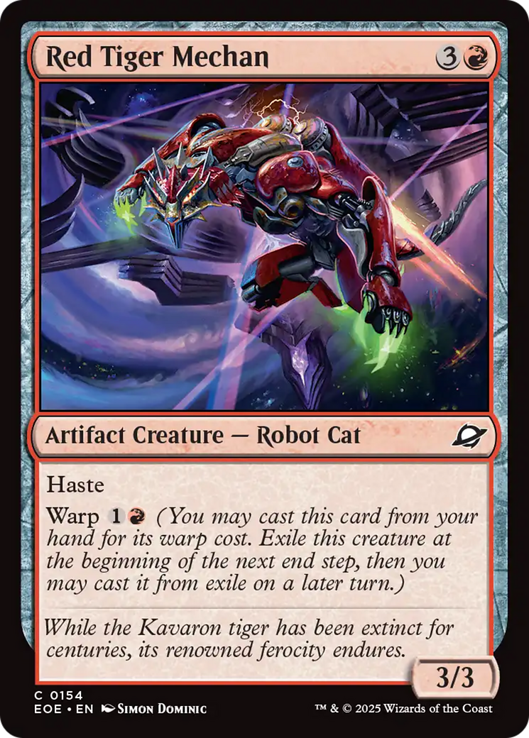 Red Tiger Mechan - Common Artifact Creature — Robot Cat card from Edge of Eternities