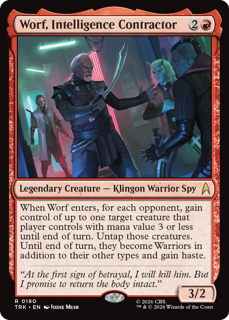 Worf, Intelligence Contractor - Rare Legendary Creature — Klingon Warrior Spy card from Star Trek