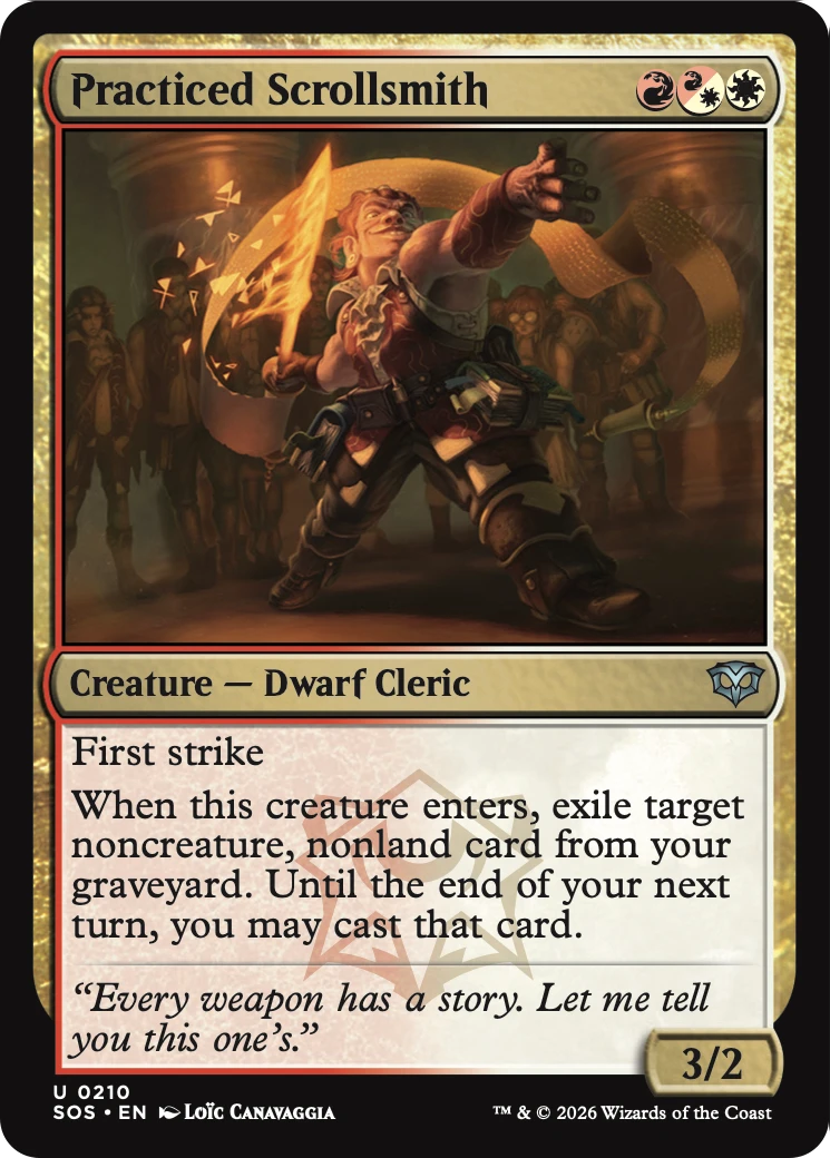Practiced Scrollsmith - Uncommon Creature — Dwarf Cleric card from Secrets of Strixhaven
