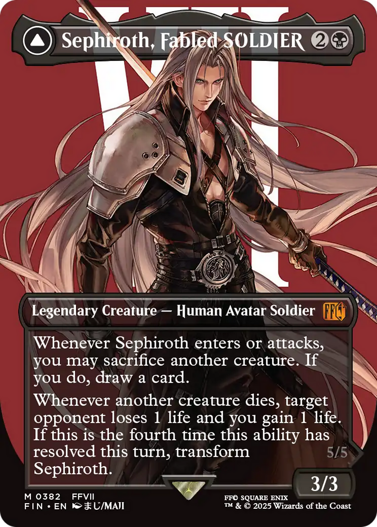 Sephiroth, Fabled SOLDIER // Sephiroth, One-Winged Angel - Mythic Legendary Creature — Human Avatar Soldier card from Final Fantasy