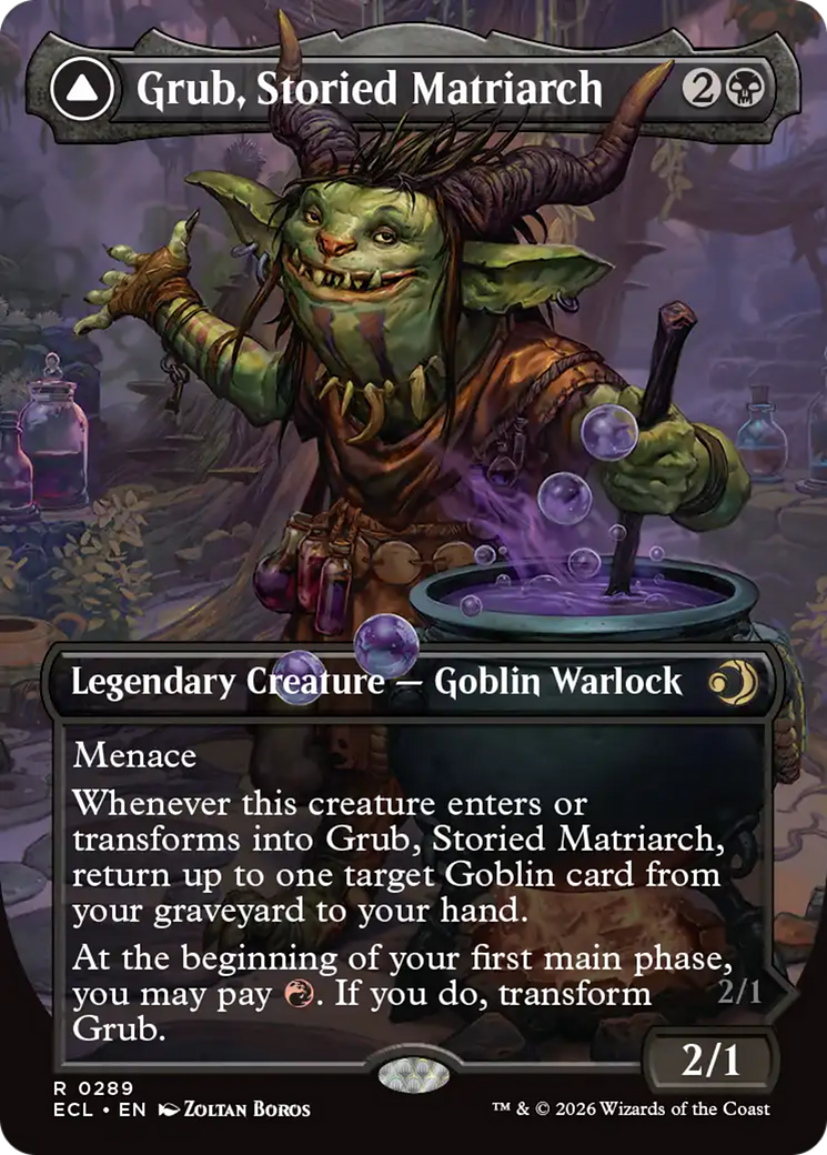 Grub, Storied Matriarch // Grub, Notorious Auntie - Rare Legendary Creature — Goblin Warlock card from Lorwyn Eclipsed