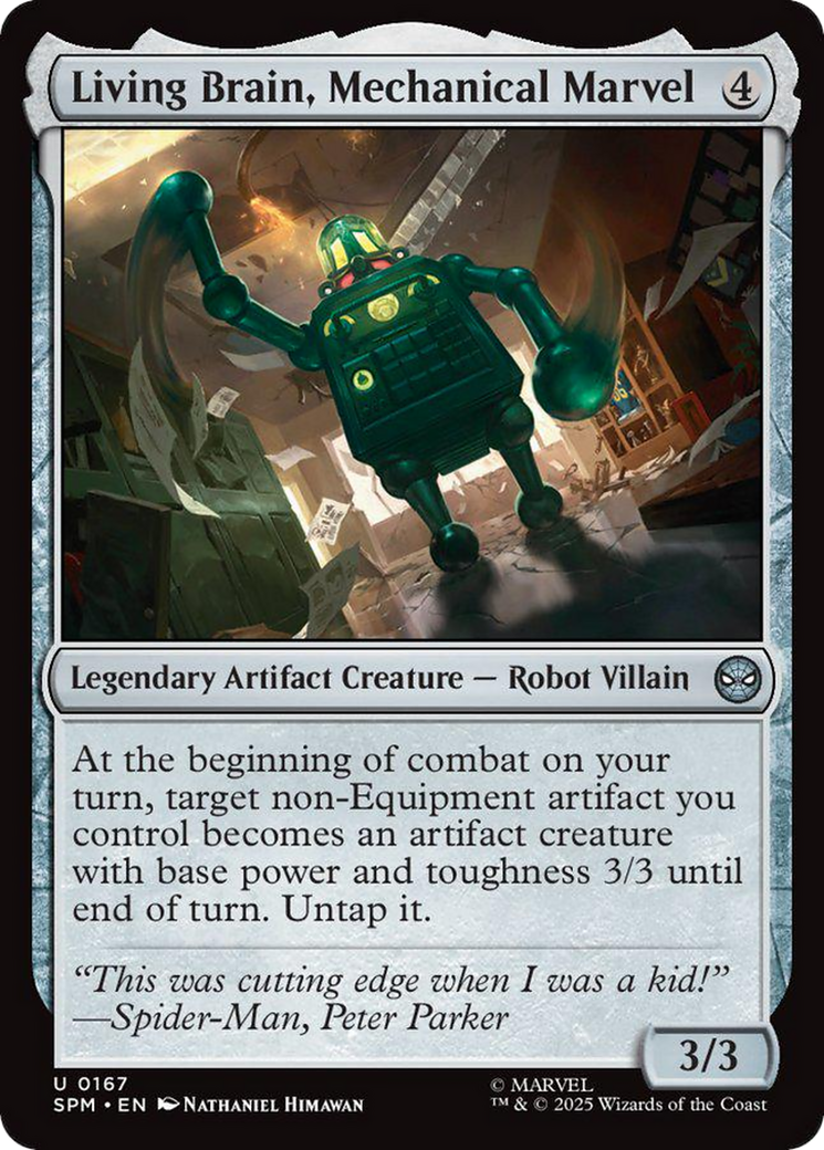 Living Brain, Mechanical Marvel - Uncommon Legendary Artifact Creature — Robot Villain card from Marvel's Spider-Man