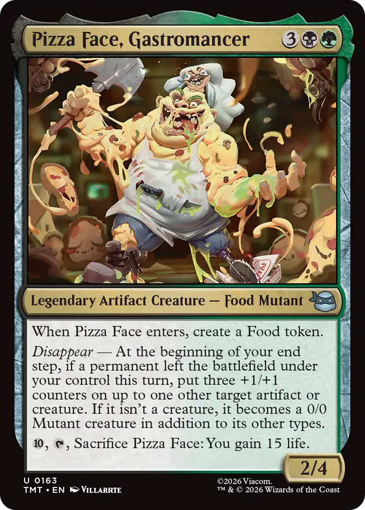Pizza Face, Gastromancer - Uncommon Legendary Artifact Creature — Food Mutant card from Teenage Mutant Ninja Turtles
