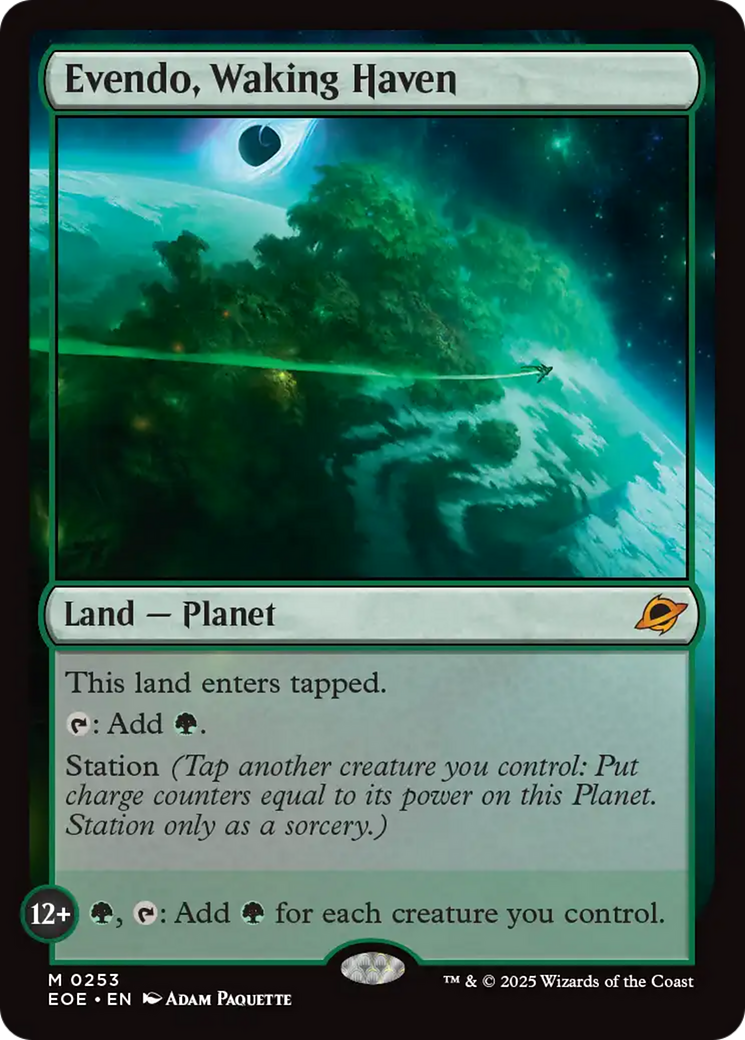 Evendo, Waking Haven - Mythic Land — Planet card from Edge of Eternities