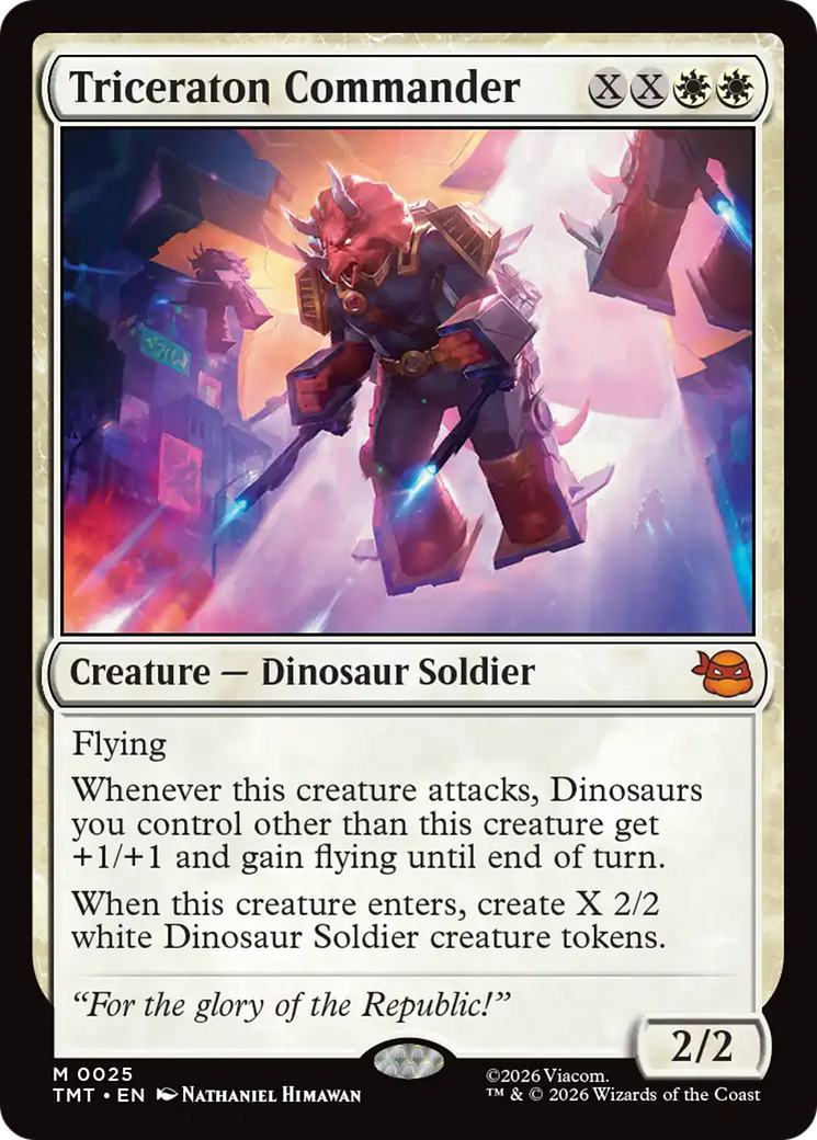 Triceraton Commander - Mythic Creature — Dinosaur Soldier card from Teenage Mutant Ninja Turtles