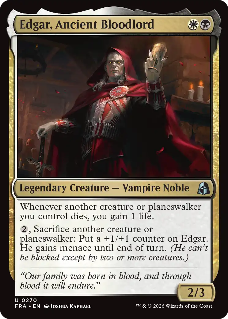 Edgar, Ancient Bloodlord - Uncommon Legendary Creature — Vampire Noble card from Reality Fracture