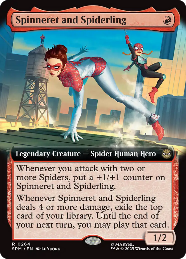 Spinneret and Spiderling - Rare Legendary Creature — Spider Human Hero card from Marvel's Spider-Man