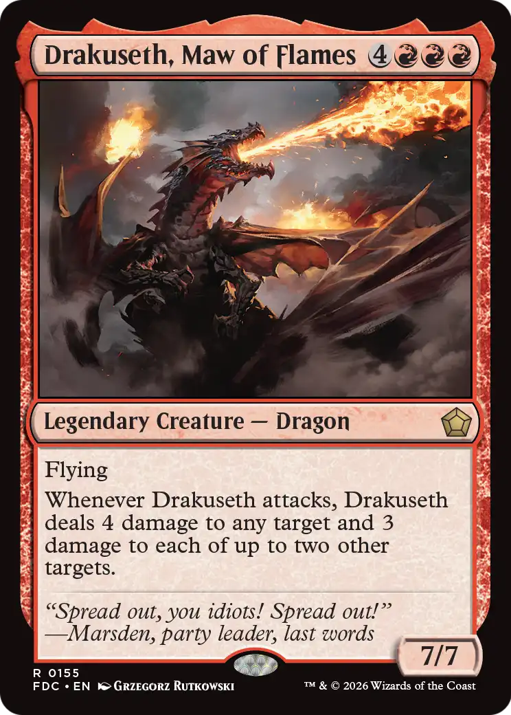 Drakuseth, Maw of Flames - Rare Legendary Creature — Dragon card from Foundations Commander
