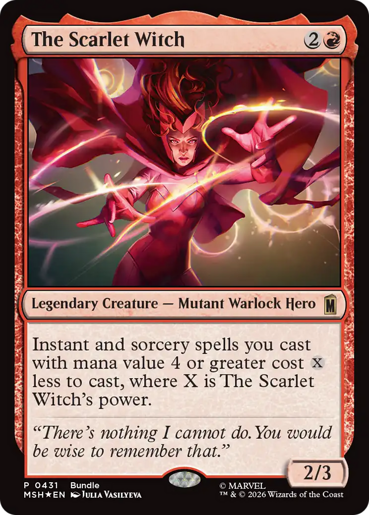 The Scarlet Witch - Rare Legendary Creature — Mutant Warlock Hero card from Marvel Super Heroes