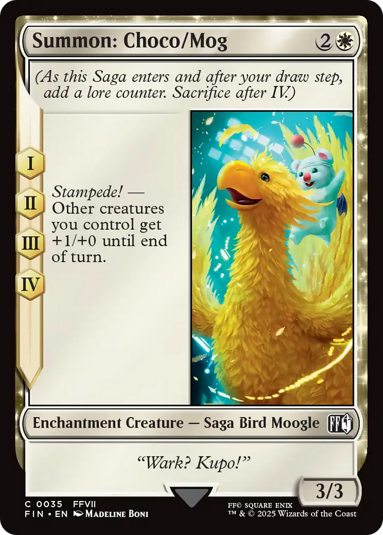 Summon: Choco/Mog - Common Enchantment Creature — Saga Bird Moogle card from Final Fantasy