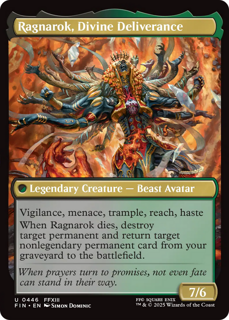 Ragnarok, Divine Deliverance - Uncommon Legendary Creature — Beast Avatar card from Final Fantasy