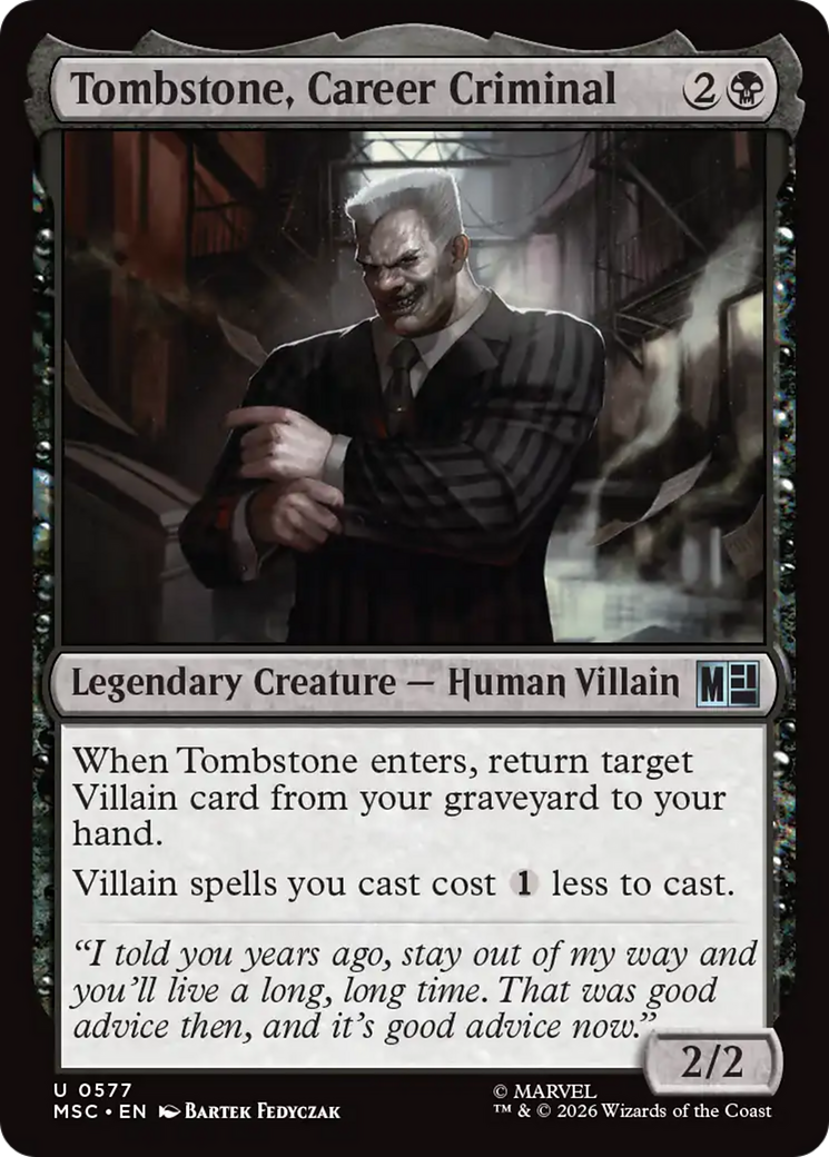 Tombstone, Career Criminal - Uncommon Legendary Creature — Human Villain card from Marvel Super Heroes Commander