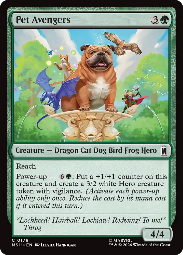 Pet Avengers - Common Creature — Dragon Cat Dog Bird Frog Hero card from Marvel Super Heroes