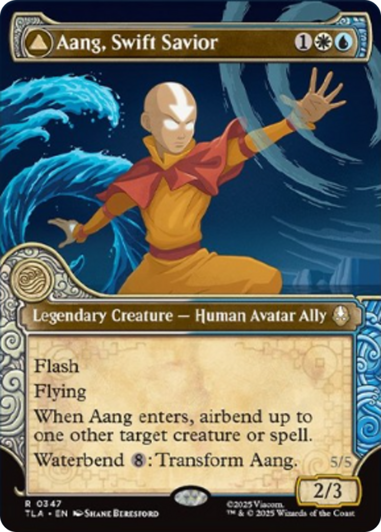 Aang, Swift Savior // Aang and La, Ocean's Fury - Rare Legendary Creature — Avatar Spirit Ally card from Avatar: The Last Airbender