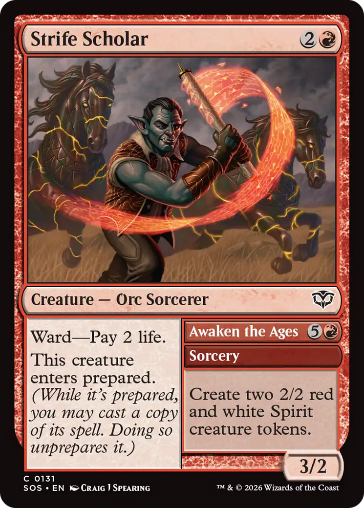 Strife Scholar // Awaken the Ages - Common Creature — Orc Sorcerer card from Secrets of Strixhaven