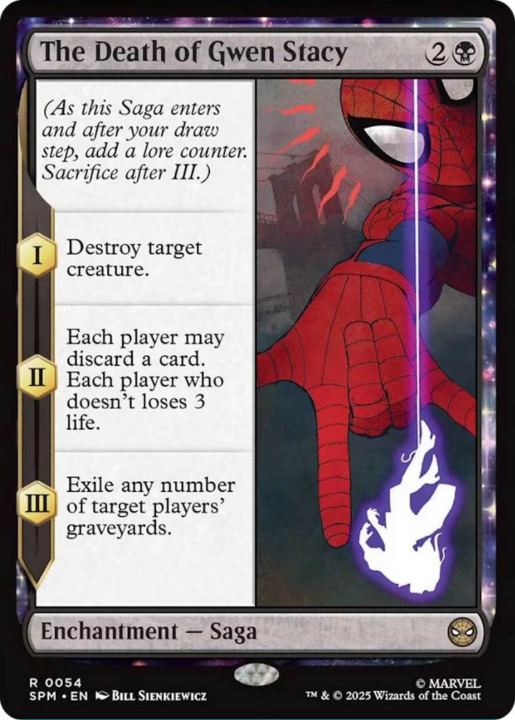 The Death of Gwen Stacy - Rare Enchantment — Saga card from Marvel's Spider-Man