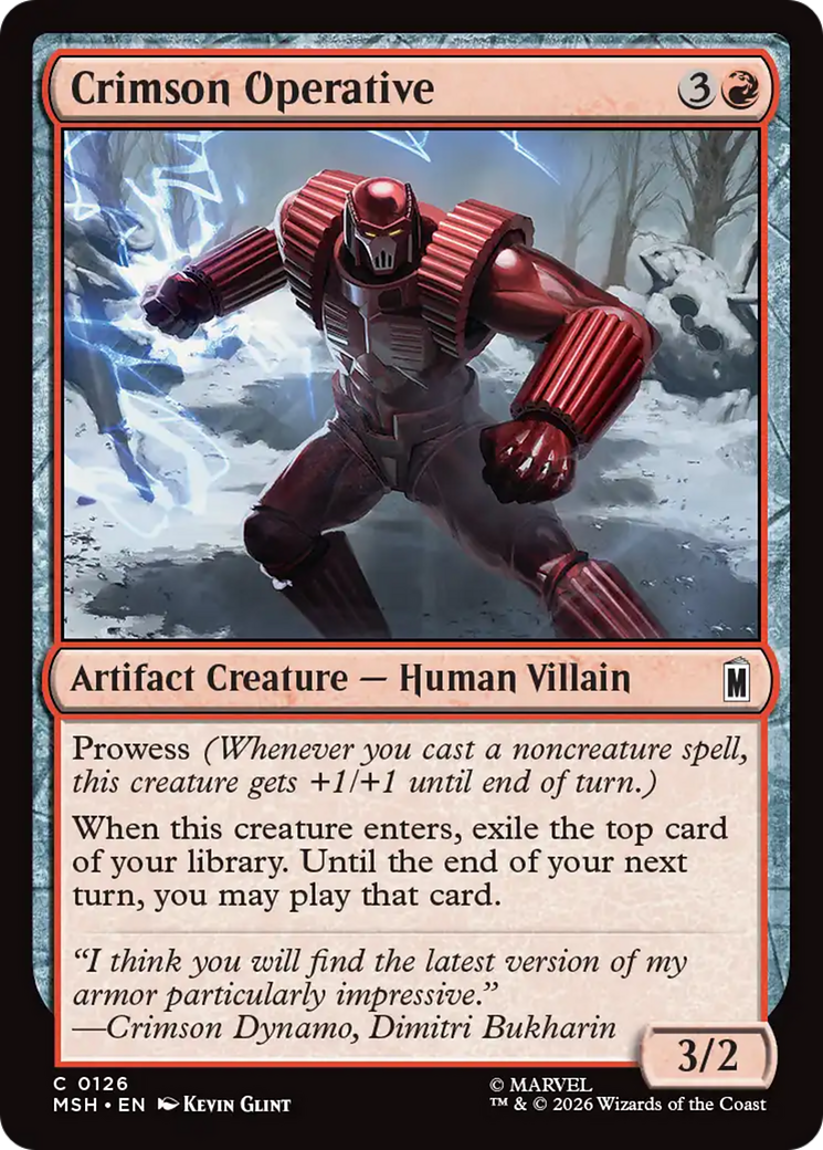 Crimson Operative - Common Artifact Creature — Human Villain card from Marvel Super Heroes