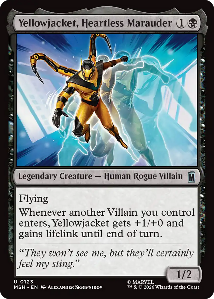 Yellowjacket, Heartless Marauder - Uncommon Legendary Creature — Human Rogue Villain card from Marvel Super Heroes