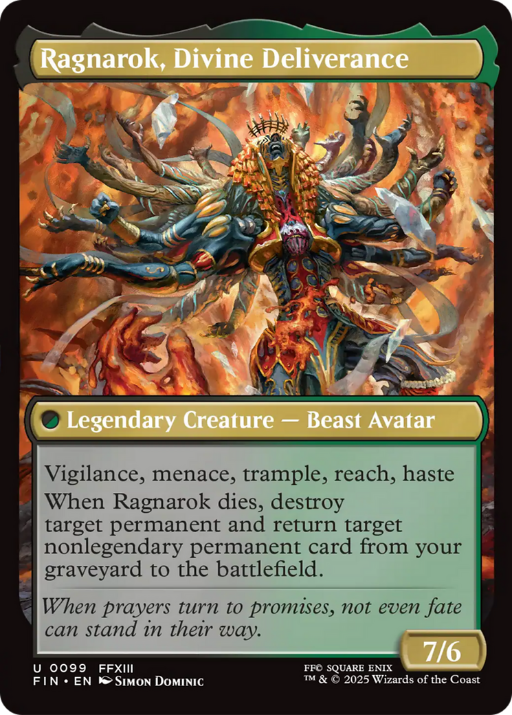 Ragnarok, Divine Deliverance - Uncommon Legendary Creature — Beast Avatar card from Final Fantasy
