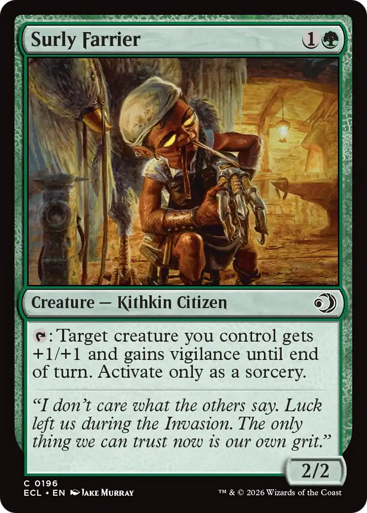 Surly Farrier - Common Creature — Kithkin Citizen card from Lorwyn Eclipsed