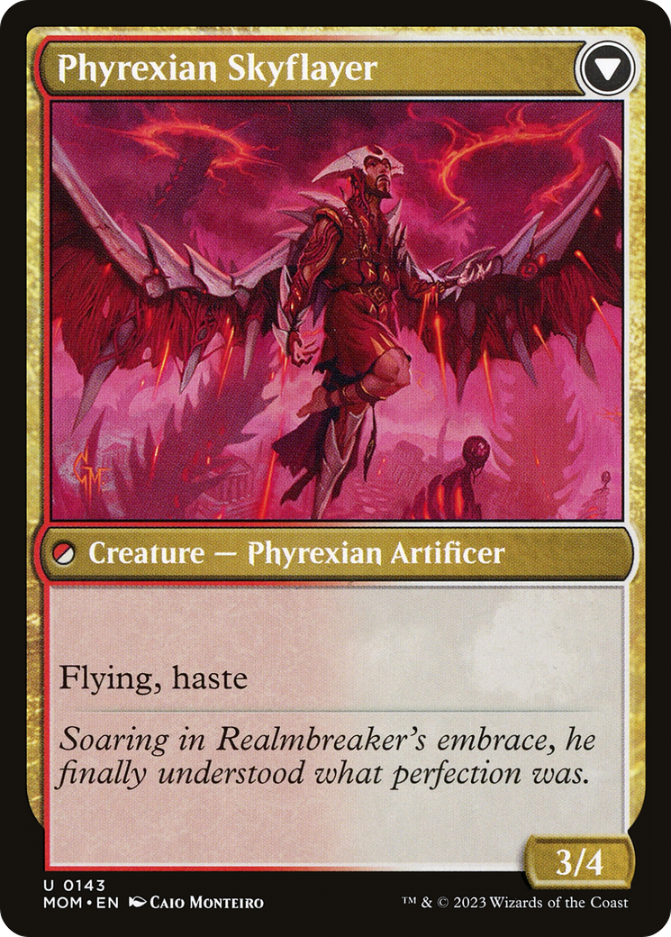 Back face of Harried Artisan // Phyrexian Skyflayer - Creature — Human Artificer card