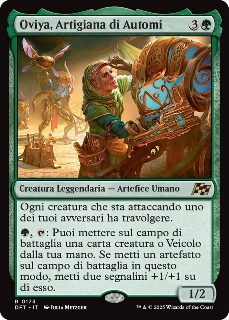 Oviya, Automech Artisan - Rare Legendary Creature — Human Artificer card from Aetherdrift