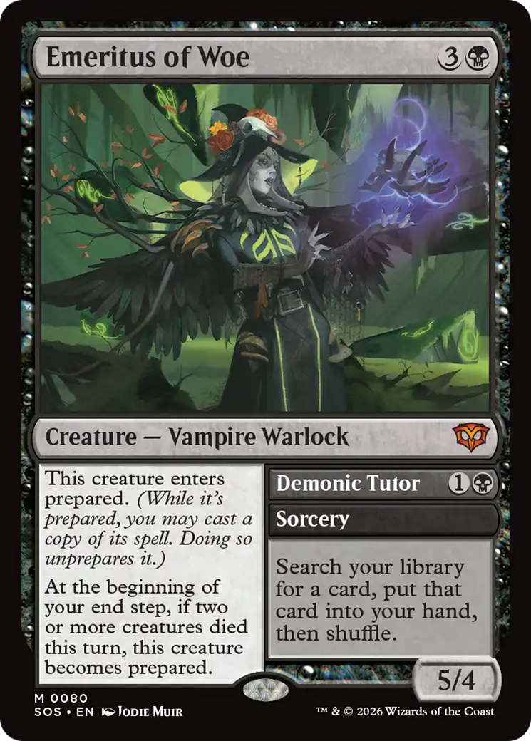 Emeritus of Woe // Demonic Tutor - Mythic Creature — Vampire Warlock card from Secrets of Strixhaven