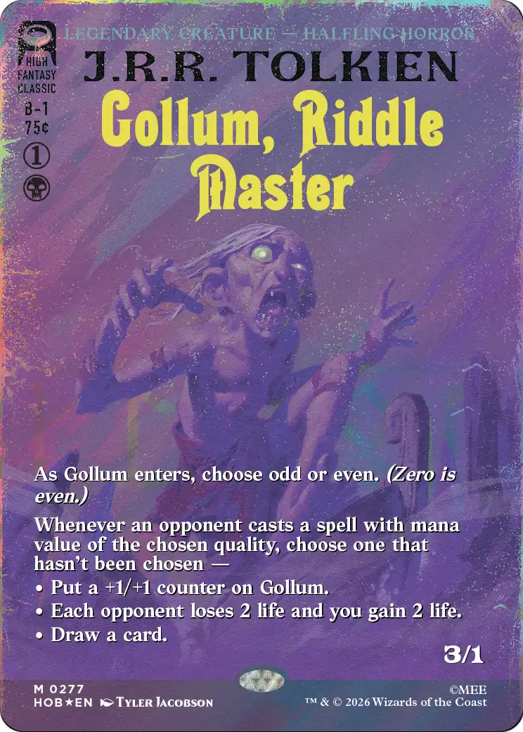 Gollum, Riddle Master - Mythic Legendary Creature — Halfling Horror card from The Hobbit