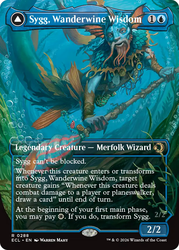Sygg, Wanderwine Wisdom // Sygg, Wanderbrine Shield - Rare Legendary Creature — Merfolk Rogue card from Lorwyn Eclipsed