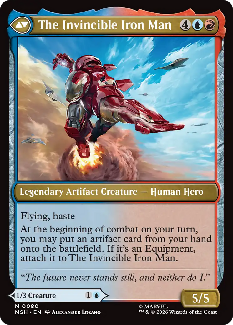 Back face of Tony Stark // The Invincible Iron Man - Legendary Creature — Human Artificer Hero card